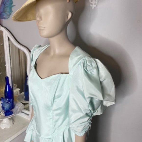 Jessica McClintock Green Peplum Midi Dress Sweetheart Neckline - Picture 2 of 6